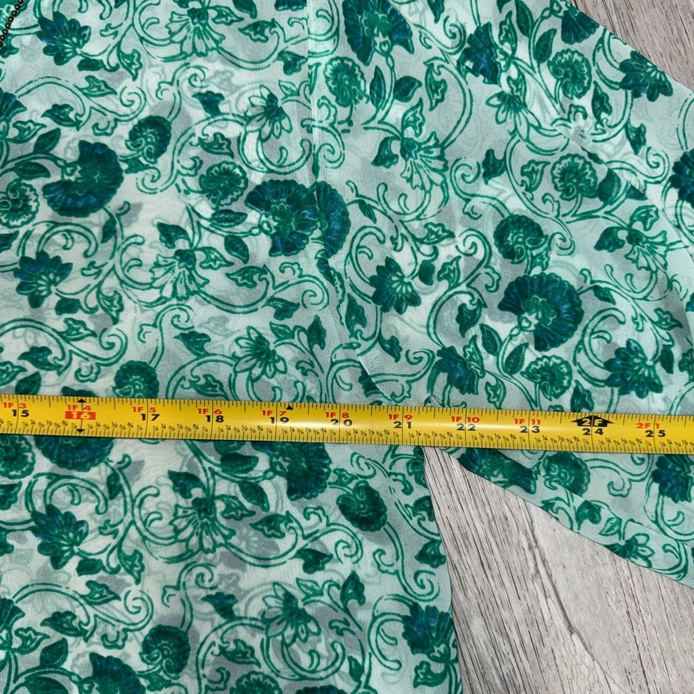 CHICO’S Size 1 Congo Floral Tunic Pullover Semi Sheer Top Green/ White Beaded - Picture 11 of 12